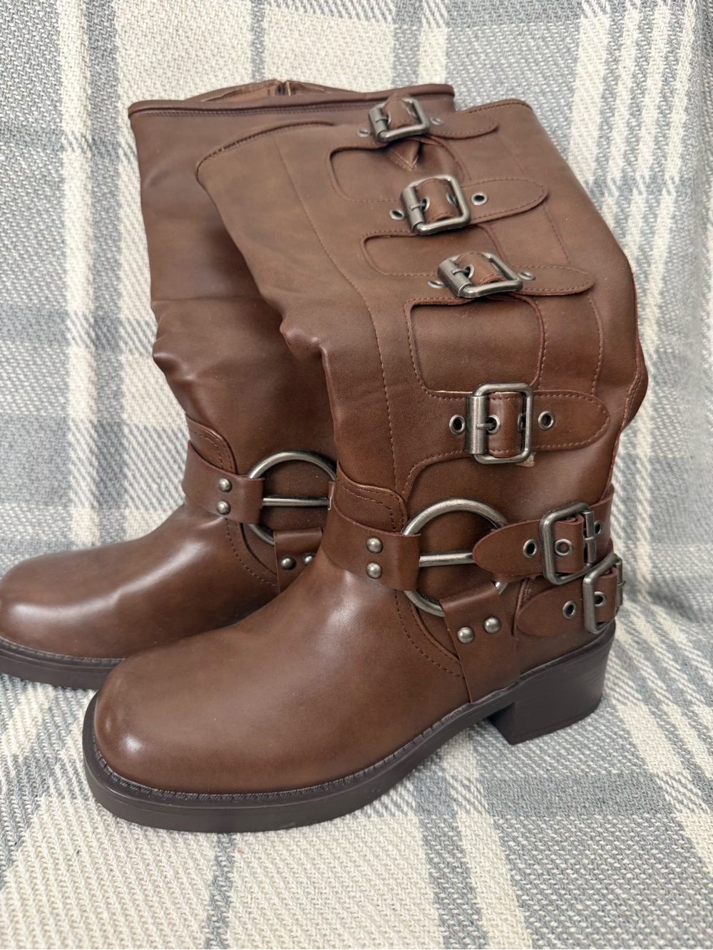 Women’s Brown Buckle Mid-Calf Boots